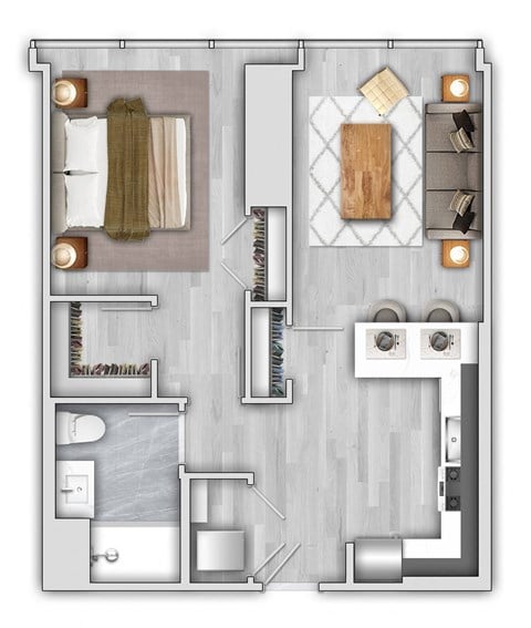 Floor plan for 1 bed, 1 bath, 759 sqft